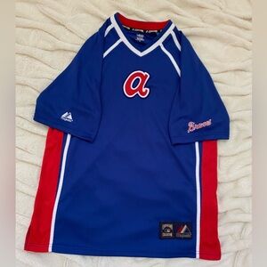 Majestic Atlanta Braves v-neck baseball MLB jersey Cooperstown Collection Sz M